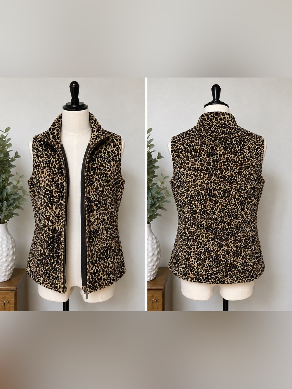 Leopard Print Puffer Vest Jacket – Size Medium
